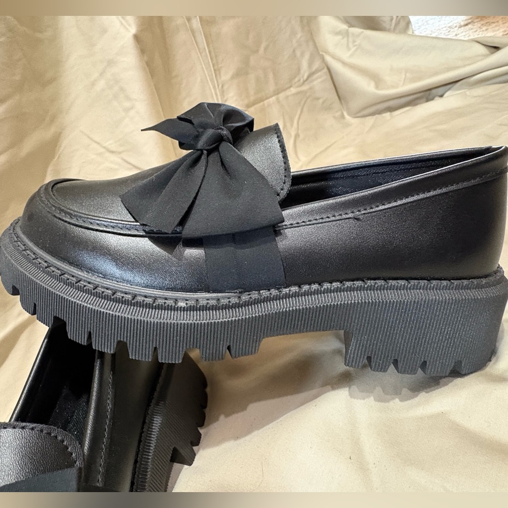 Black Bow Slip-On Chunky Sole Women's Loafer Flats Size EU 40 US 9.5 *NEVER WORN - Picture 7 of 7